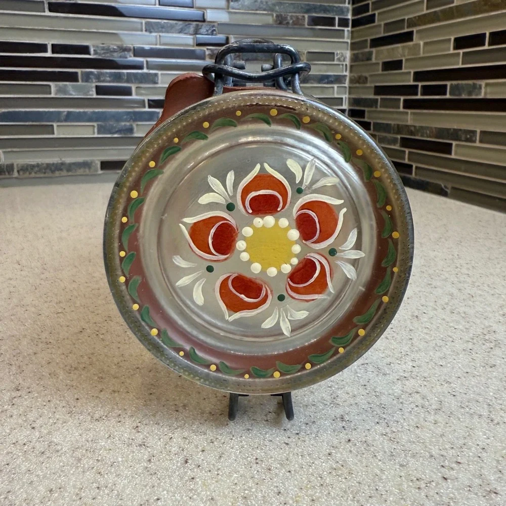 Vintage‎ 1982 Luppino Hand Painted Floral Glass Canister 1.5L Wire Bale Jar